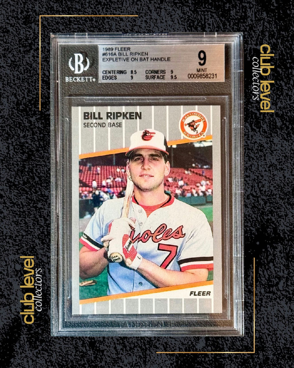 1989 Fleer Expletive on Bat Handle Bill Ripken #616A BGS 9