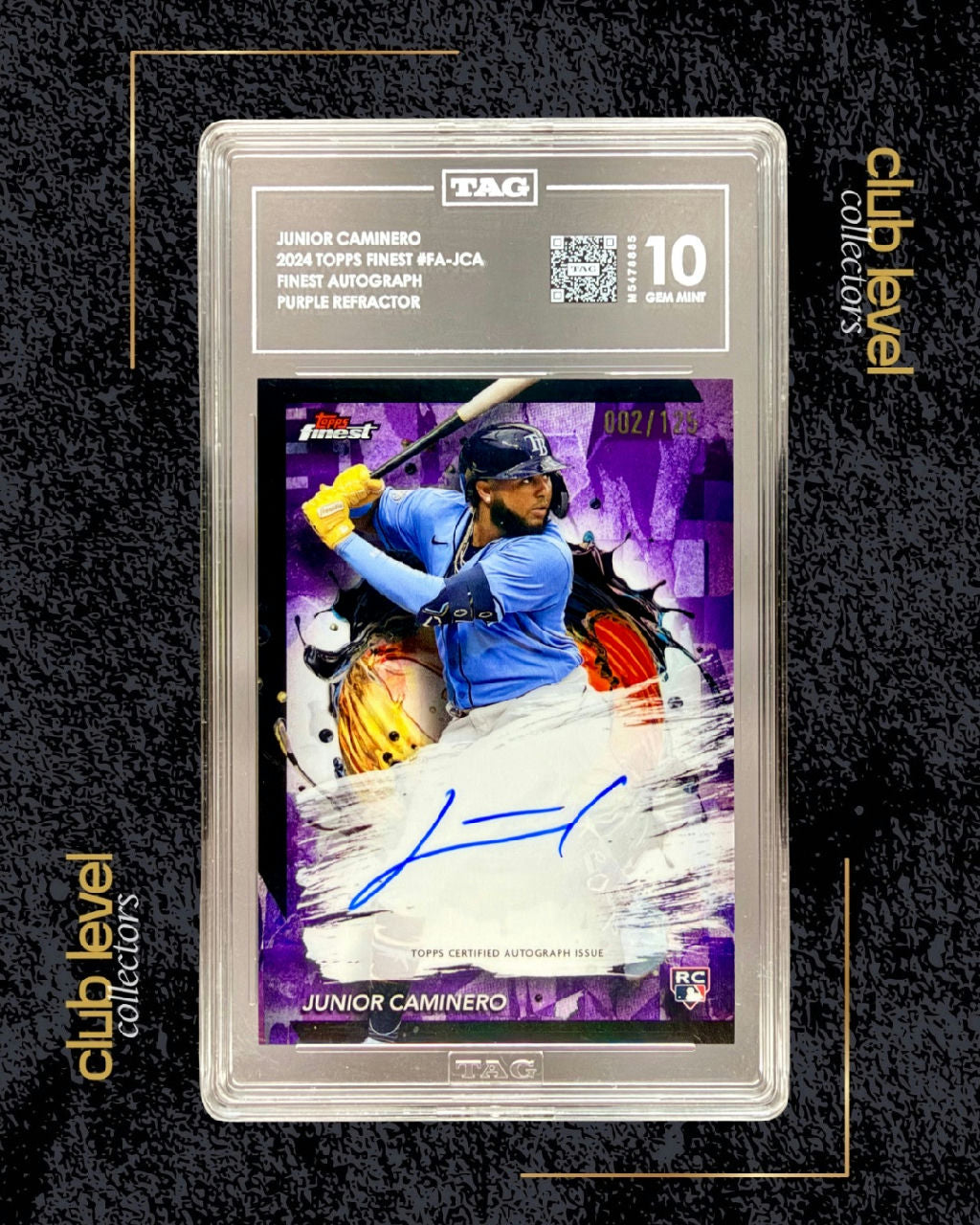 2024 Topps Finest Purple Refractor Junior Caminero RC Auto /199 TAG 10