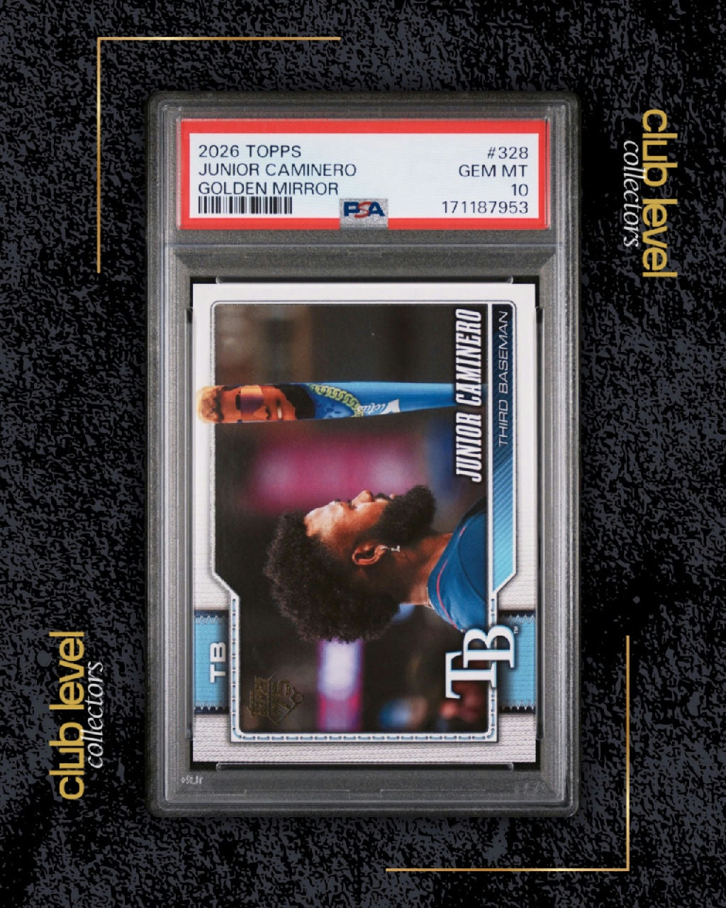 2026 Topps Series One Golden Mirror Junior Caminero #328 PSA 10